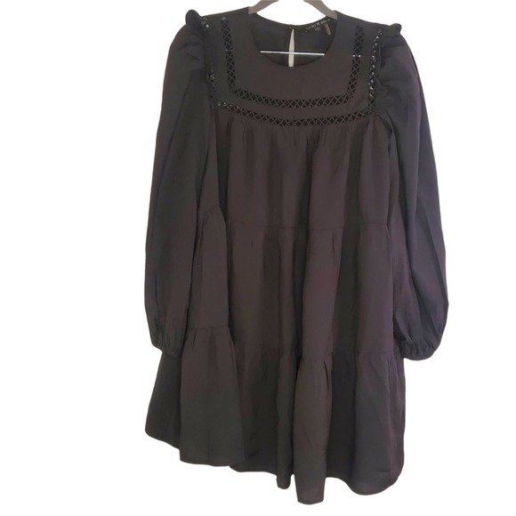 Robe Vintage Noire à Motifs Roses Pour Femme - Taille 7-8 - Style Bodycon Sans Manches - Occasion Très Bon état